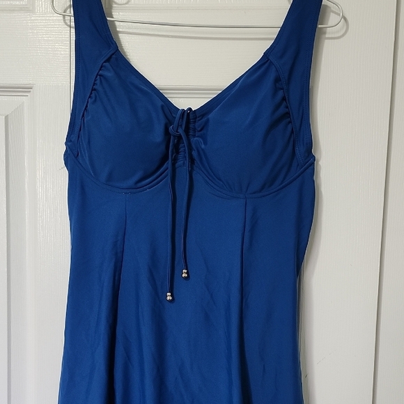 Vibrant Blue One Piece Swimsuit with V-Neckline - Picture 1 of 3